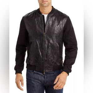 NWT $795 John Varvatos Banner Varsity Inspired Leather Jacket Sheep goat Suede L